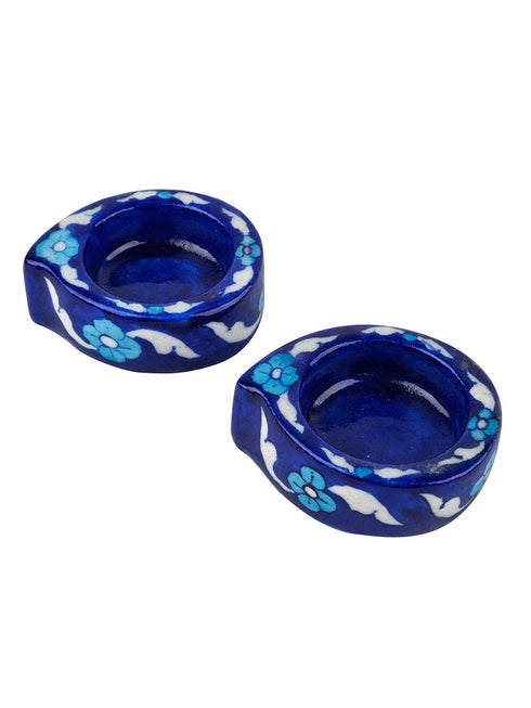 Blue Pottery T-Light Holder Set Of 2 Pcs.